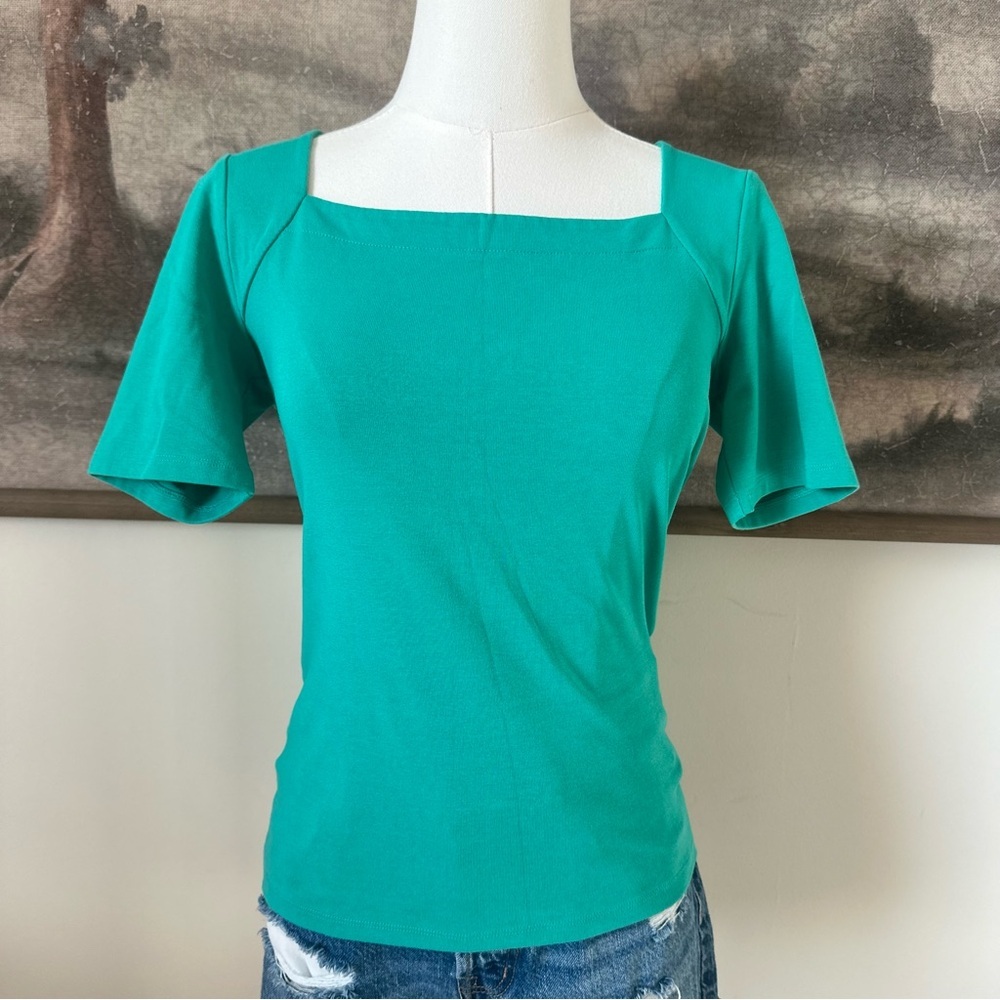 Ann Taylor Factory Teal Square Neck Top